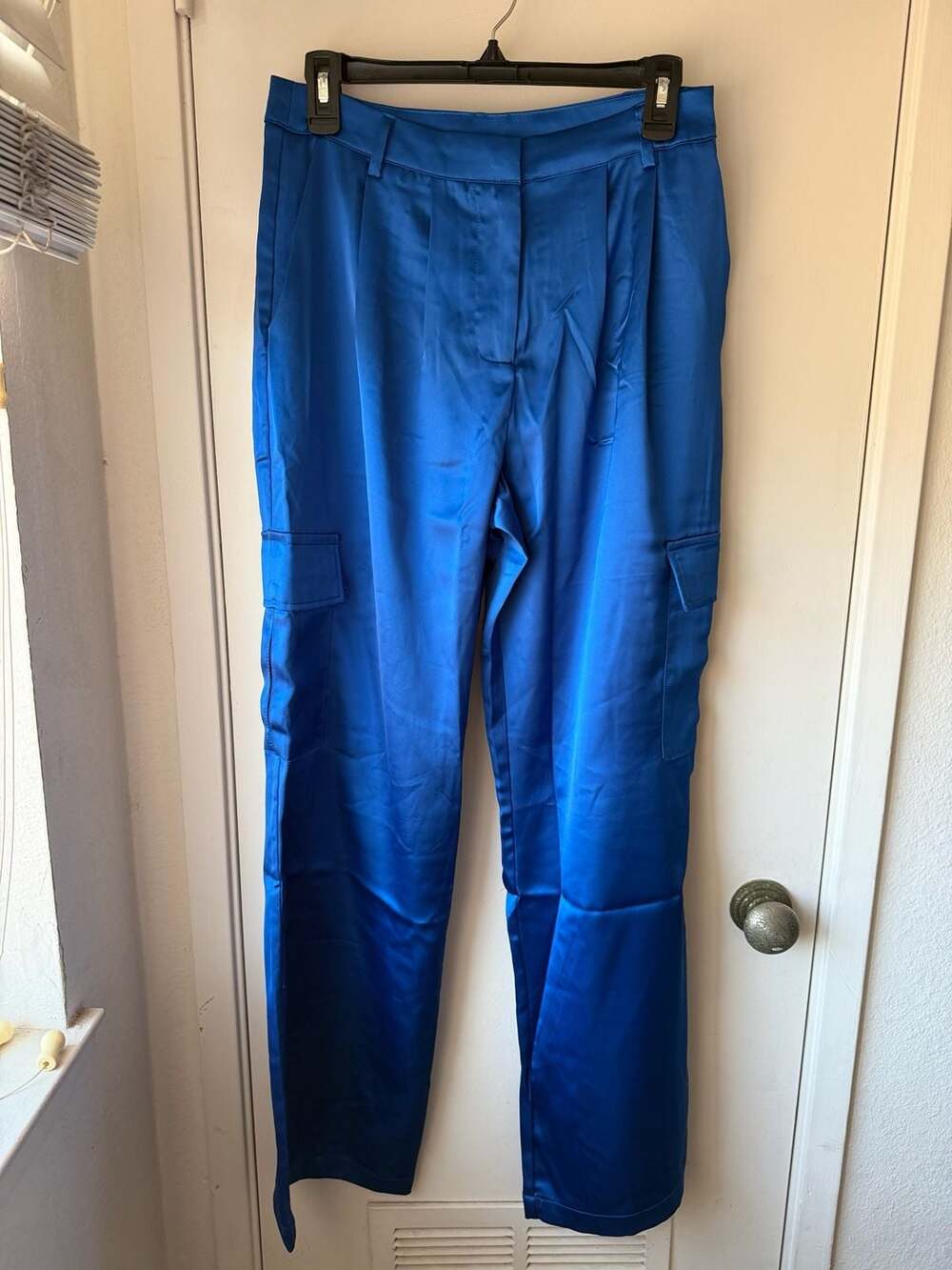Forever 21 Satin Cargo Pants Cobalt Blue Medium